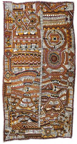 Ömie Artists, Onesimus Ugiobari (Ubur’e) - Ujawé ori sige ohu’o Ujawé sin’e sor’e – Ancestral layout of initiation rite tattoo designs on the male body (segments above and below the navel; then on the back of the body for the right and left side), 2025 , #25-013